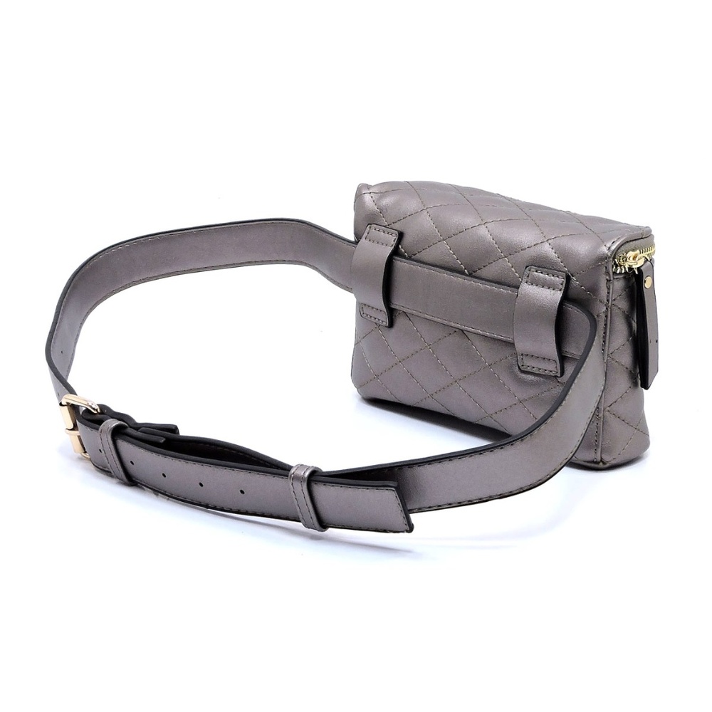 PEWTER BOX SHAPED QUILTED BELT BAG